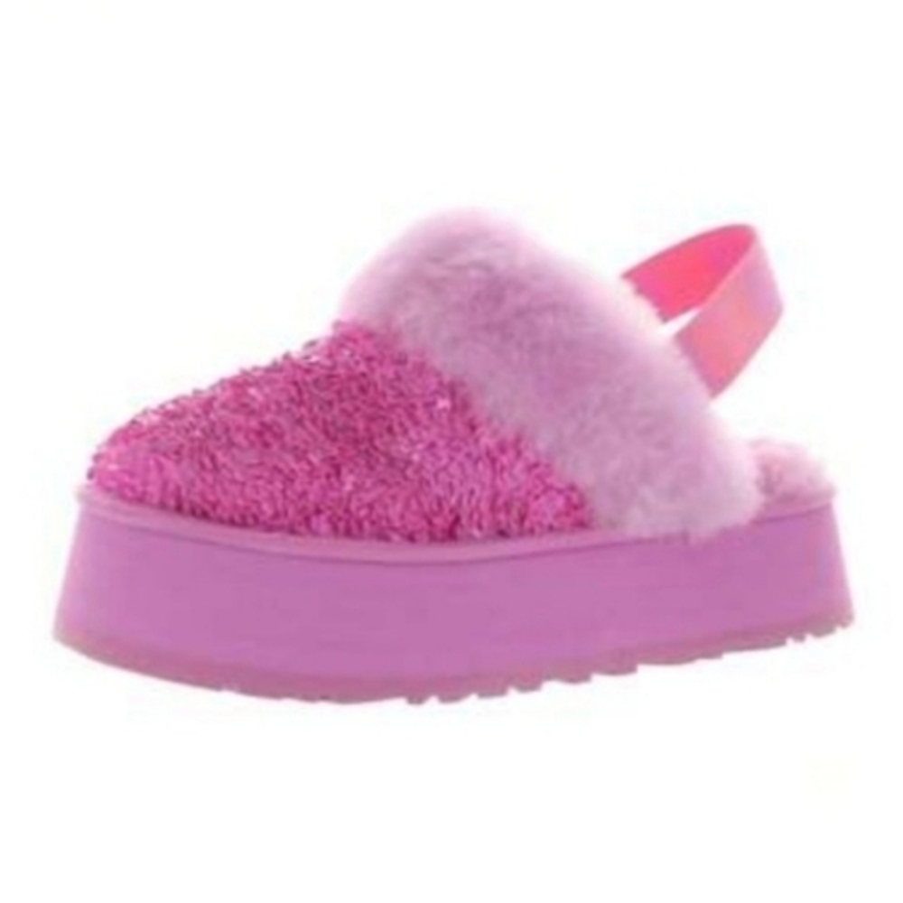 UGG FUNKETTE STELLAR  CHUNKY SEQUIN SLIDES PINK STRAP PLATFORM SANDAL US 9